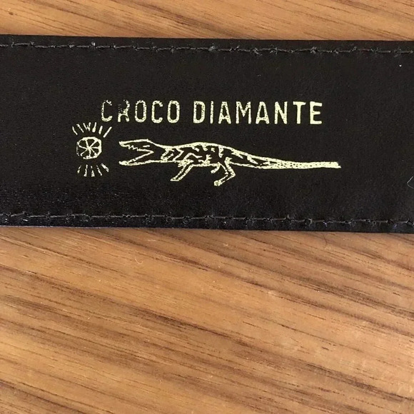 Crocodile leather Belt Nailhead Buckle Made in Italy Designer Black Women's 34" - Picture 5 of 7